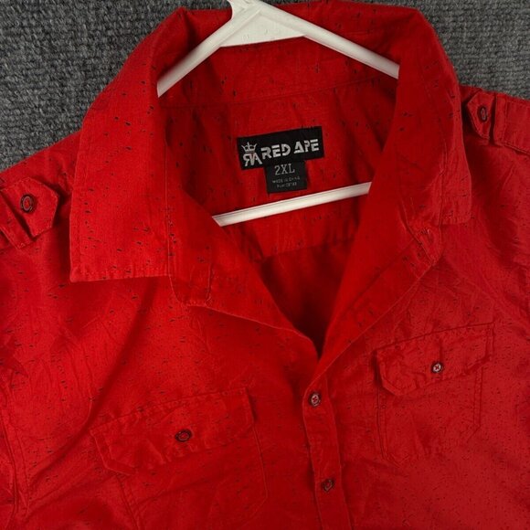 Red Ape Urban Wear Red Black Splatter Button Up Long Sleeve Shirt Men 2XL Adult - Picture 7 of 16